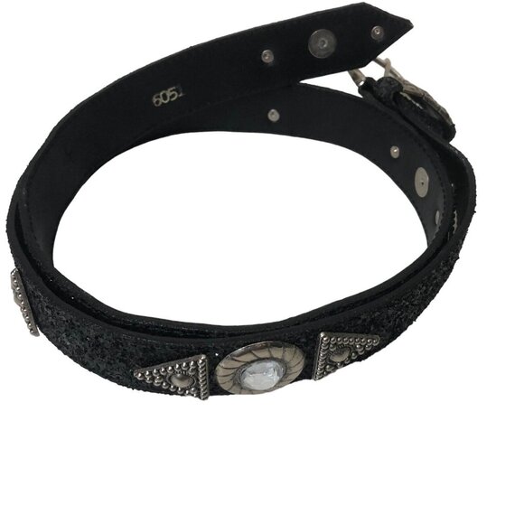 SOLD Vintage 80s Black Glitter Gemstone Embellished Statement Belt Size Small - Picture 3 of 6